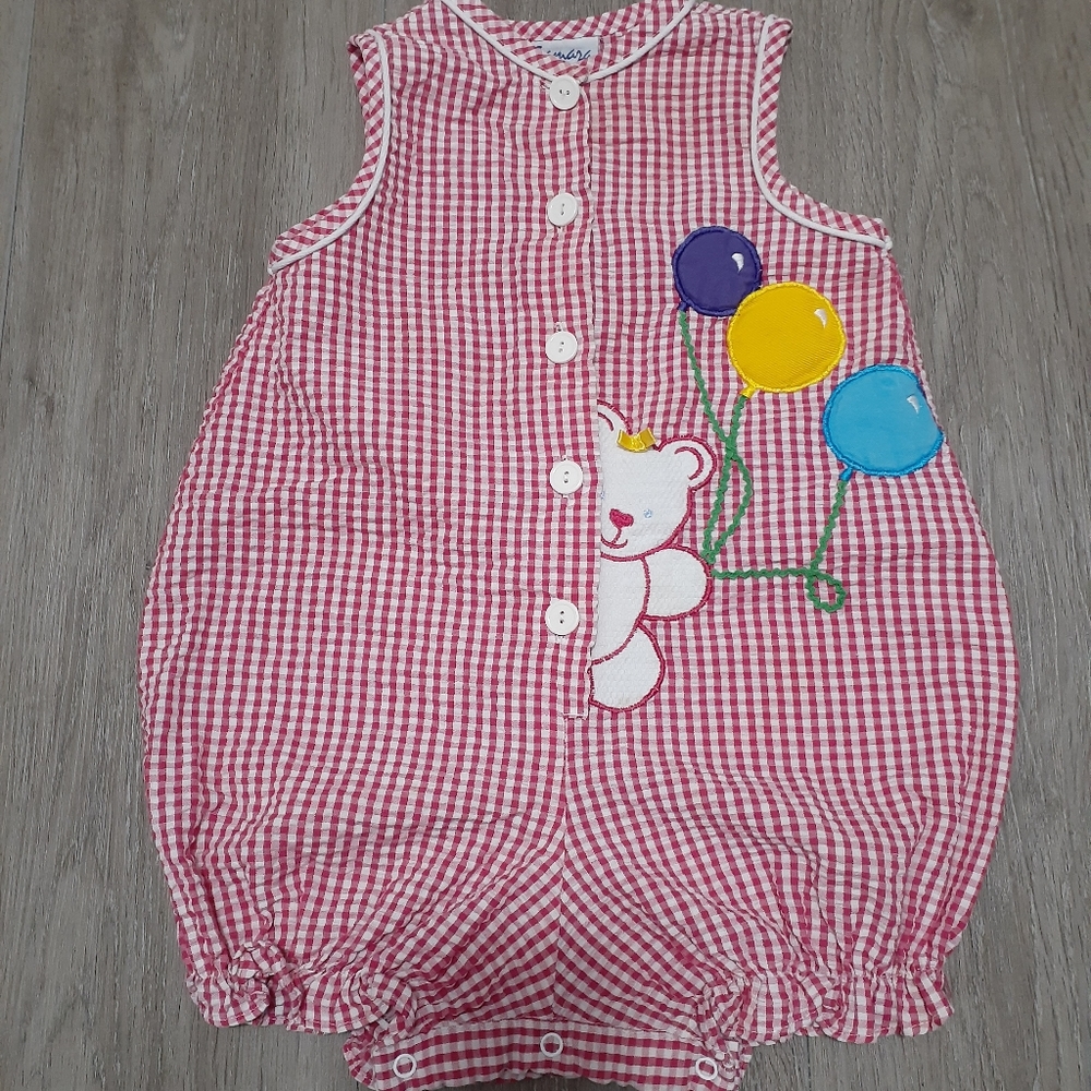 Vintage Baby Girls Seersucker Romper sz 24 months